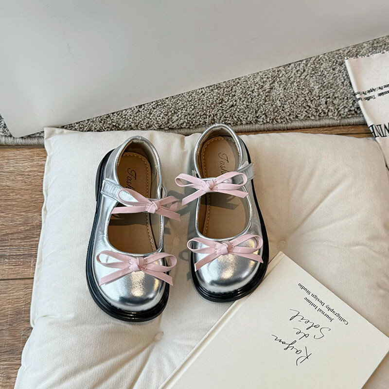 Mary Janes de primăvară pentru fetiță, cu fundă neagră, pantofi eleganti din piele pentru copii, cu vârf rotund, frumoși șic, pantofi plat pentru copii26-36