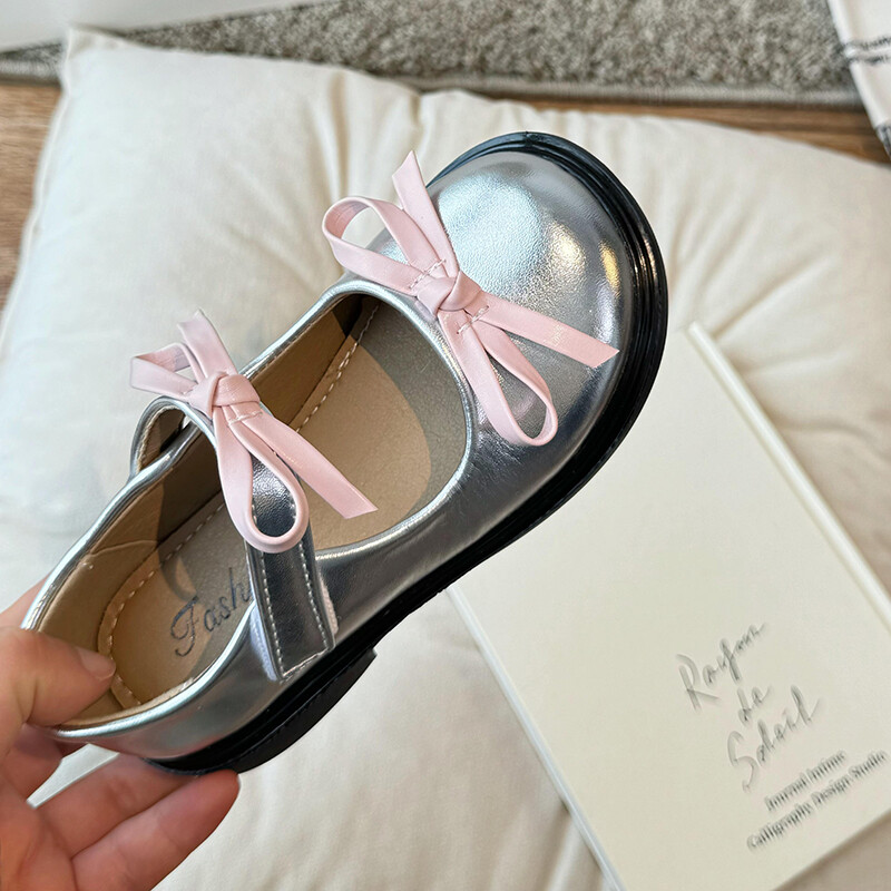 Mary Janes de primăvară pentru fetiță, cu fundă neagră, pantofi eleganti din piele pentru copii, cu vârf rotund, frumoși șic, pantofi plat pentru copii26-36