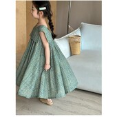 Rochie de vară fete 2024 Noua rochie de prințesă cu flori fragmentate ediția coreeană rochie drăguță de vară verde pentru fete
