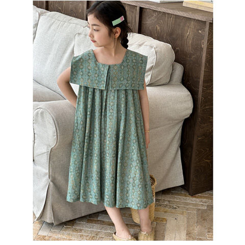 Rochie de vară fete 2024 Noua rochie de prințesă cu flori fragmentate ediția coreeană rochie drăguță de vară verde pentru fete