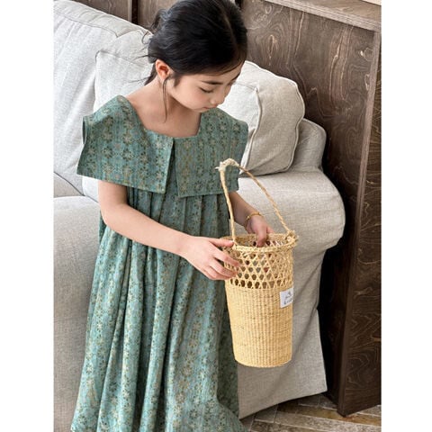 Rochie de vară fete 2024 Noua rochie de prințesă cu flori fragmentate ediția coreeană rochie drăguță de vară verde pentru fete