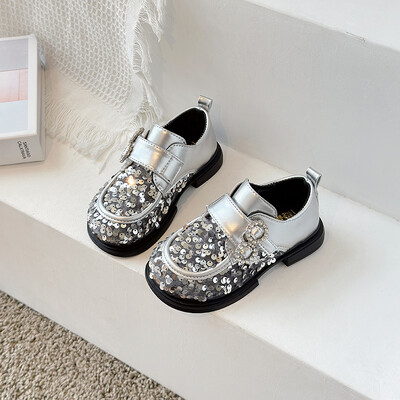 Luksuzne kožne cipele za djevojčice, šljokice, crne, crne, ravne cipele za djecu, elegantne jesenske cipele s platformom, 26-36.