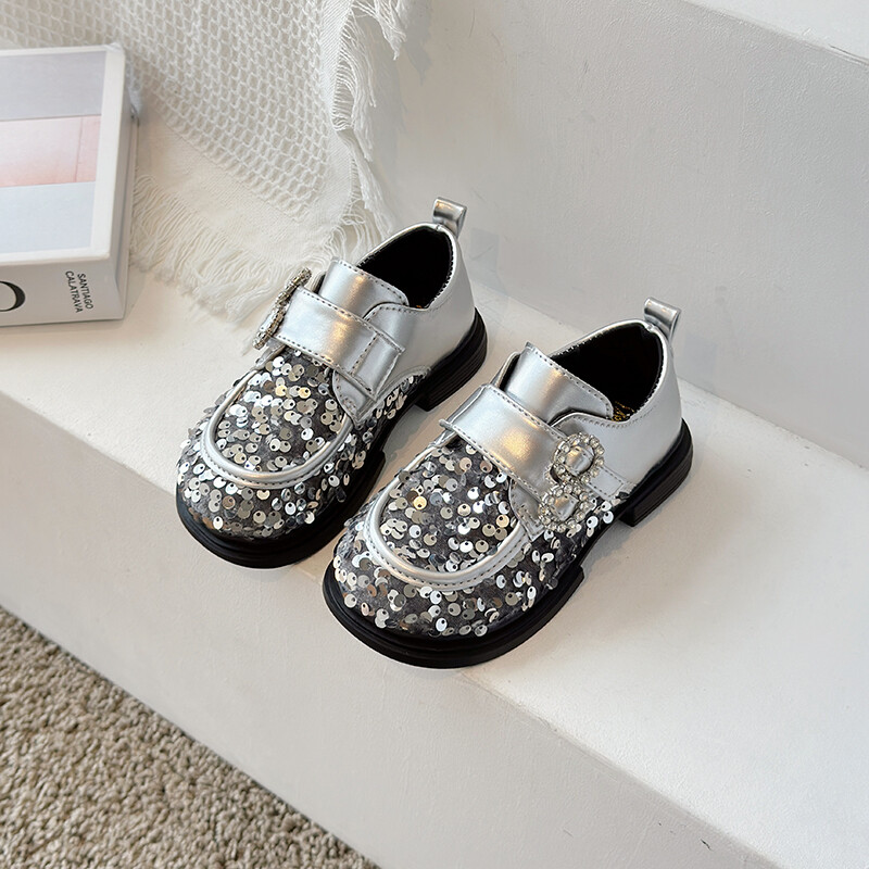 Luksuzne kožne cipele za djevojčice, šljokice, crne, crne, ravne cipele za djecu, elegantne jesenske cipele s platformom, 26-36.