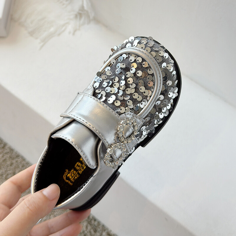 Luksuzne kožne cipele za djevojčice, šljokice, crne, crne, ravne cipele za djecu, elegantne jesenske cipele s platformom, 26-36.