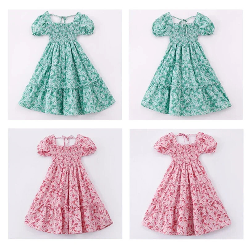 Nova ljetna haljina za djevojčice Zelene ružičaste haljine za plažu za djevojčice Boemske dječje haljine Ljetna odjeća za tinejdžerice s cvjetnim uzorkom 8 10 12 14 godina