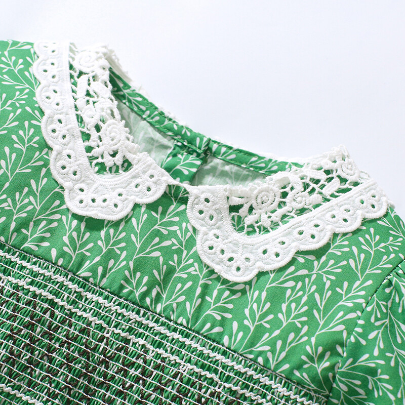 Little maven Детски дрехи Детски дрехи Бебешки момичета 2024 Лято принцеса Рожден ден Зелена рокля с отложна яка от памук