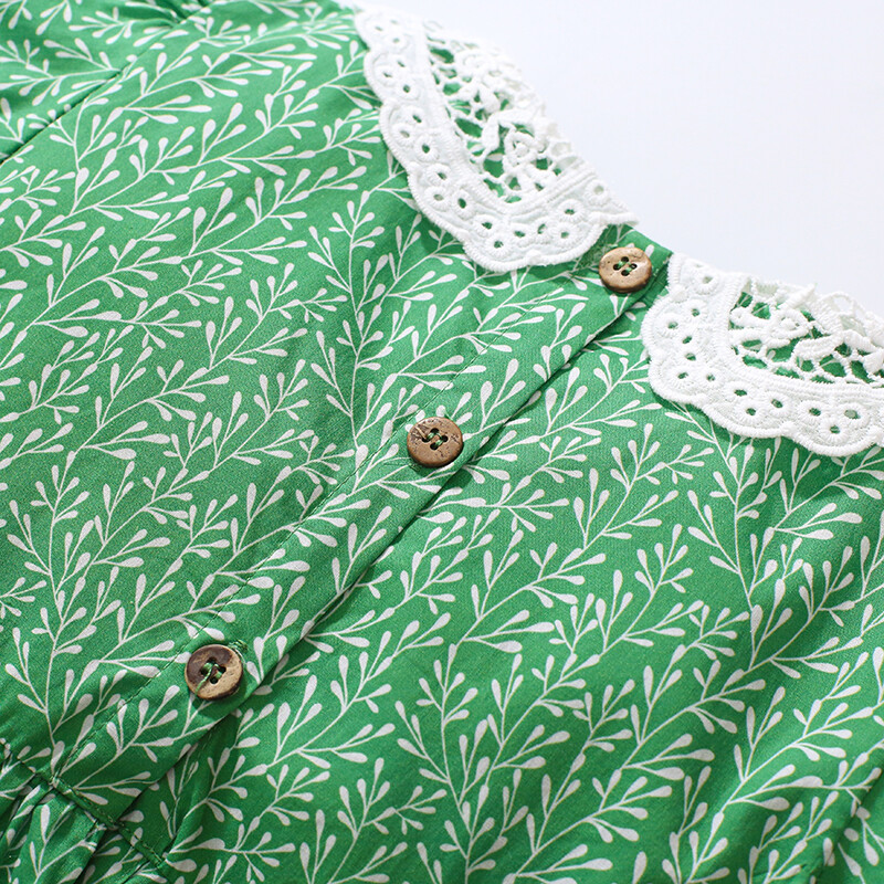 Little maven Детски дрехи Детски дрехи Бебешки момичета 2024 Лято принцеса Рожден ден Зелена рокля с отложна яка от памук