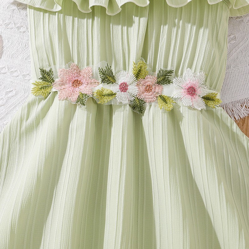 Detské šaty pre dievčatá vo veku 5-10 rokov, zelené šaty s ramienkami, krásny štýl, narodeninová párty, letná plážová dovolenka, denné oblečenie