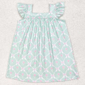 Μπουτίκ παιδικό φόρεμα για κορίτσια Πράσινο φιόγκοι Φορέματα με βολάν μέχρι το γόνατο Χονδρικό παιδικό φόρεμα για κορίτσια με κοντό μανίκι Παιδική στολή