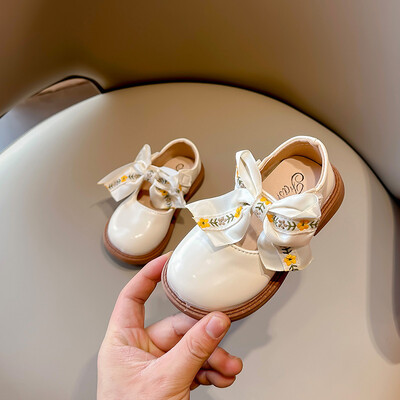 Cipele za djevojčice Ravne cipele za djevojčice s mašnom i čvorovima Cipele od meke kože za djecu Dječja obuća Cvjetne vrpce Novo za malu djecu Mary Janes H03073