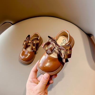 Cipele za djevojčice Ravne cipele za djevojčice s mašnom i čvorovima Cipele od meke kože za djecu Dječja obuća Cvjetne vrpce Novo za malu djecu Mary Janes H03073