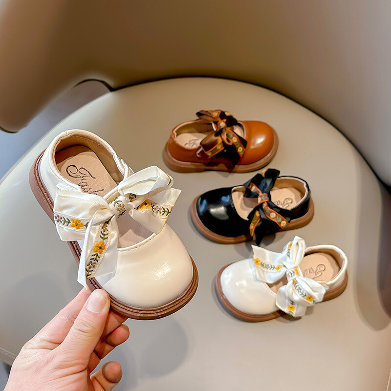 Cipele za djevojčice Ravne cipele za djevojčice s mašnom i čvorovima Cipele od meke kože za djecu Dječja obuća Cvjetne vrpce Novo za malu djecu Mary Janes H03073