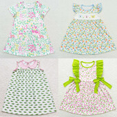 Reducere caldă rochie pentru fetițe roz, verzi, flori, funde cu volan, rochii până la genunchi, rochie de vară pentru copii mici, haine pentru copii