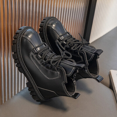 Lastejalatsid Uued 2024. aasta moodsad nahast mugavad laste lühikesed saapad Sügistalv Poistele Sport Jooksvad Tüdrukutele Vabaaja lumesaapad