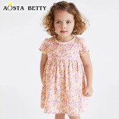 100% puuvill Suvine tüdrukute kleit ühevärviline Armas laste armas riided Drapeeritud plisseeritud lillega Multikas varrukatega printsessi kleit