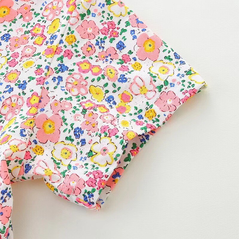 100% puuvill Suvine tüdrukute kleit ühevärviline Armas laste armas riided Drapeeritud plisseeritud lillega Multikas varrukatega printsessi kleit