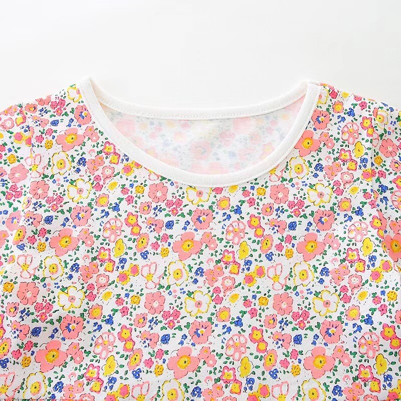 100% puuvill Suvine tüdrukute kleit ühevärviline Armas laste armas riided Drapeeritud plisseeritud lillega Multikas varrukatega printsessi kleit