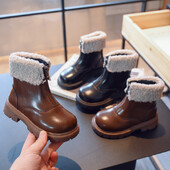 Laste talvesaapad, ühevärvilised platvormi ees tõmblukk Laste saapad sääre keskel, mood 26-36 must pruun unisex poiste tüdrukute kingad