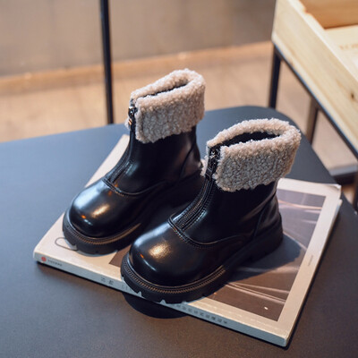 Laste talvesaapad, ühevärvilised platvormi ees tõmblukk Laste saapad sääre keskel, mood 26-36 must pruun unisex poiste tüdrukute kingad