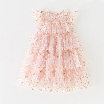 Κοριτσίστικα τούλι Super Fairy Princess Dresses Fly Sleeve Rainbow Star Sequined Cake Dress Children Mesh Puffy Birthday Party Vestidos