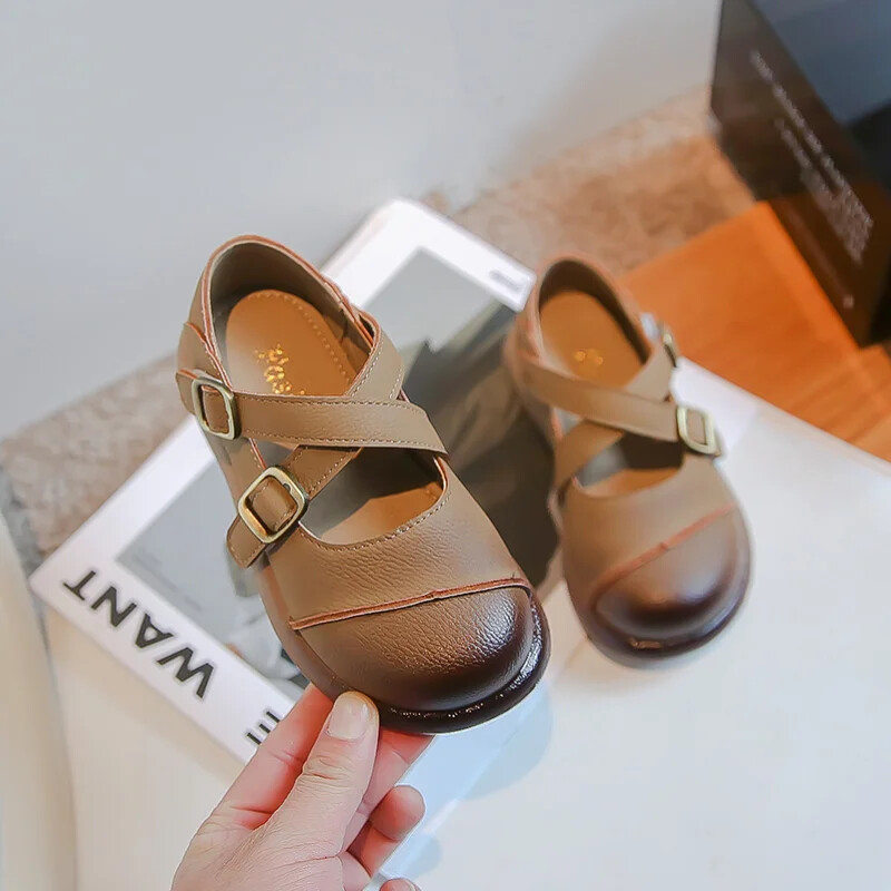 Kožna cipela za djevojčice Patchwork Jednostavne dječje ravne cipele s mekim potplatom Dječja modna školska obuća za hodanje Kauzalne svestrane cipele s kukom