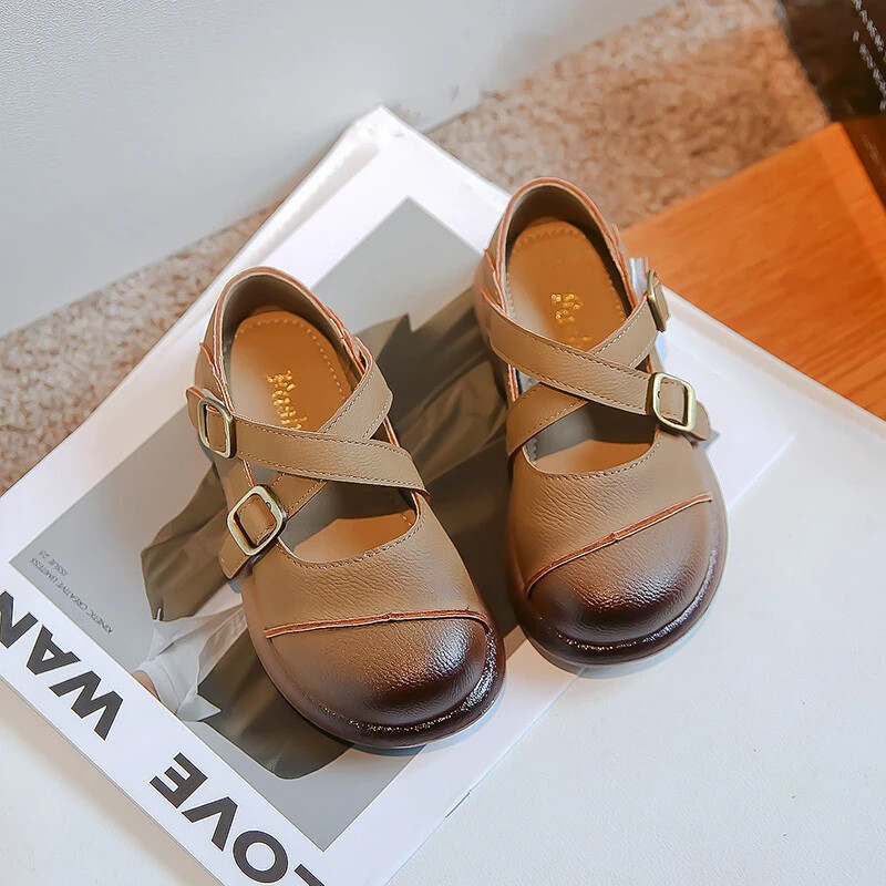 Kožna cipela za djevojčice Patchwork Jednostavne dječje ravne cipele s mekim potplatom Dječja modna školska obuća za hodanje Kauzalne svestrane cipele s kukom