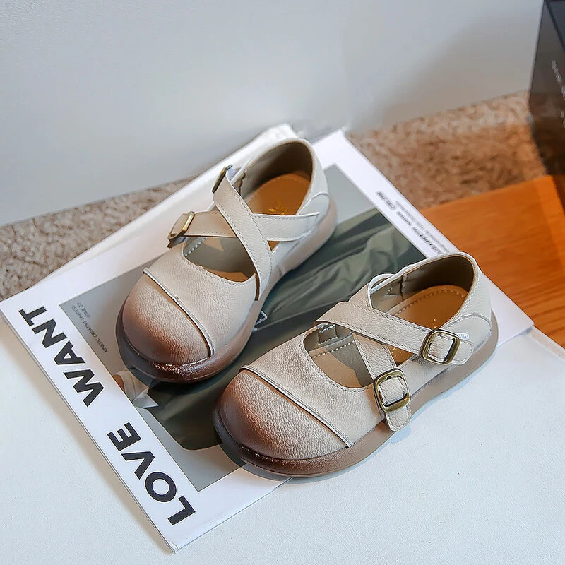 Kožna cipela za djevojčice Patchwork Jednostavne dječje ravne cipele s mekim potplatom Dječja modna školska obuća za hodanje Kauzalne svestrane cipele s kukom