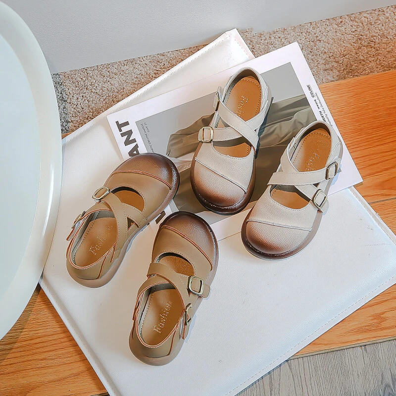 Kožna cipela za djevojčice Patchwork Jednostavne dječje ravne cipele s mekim potplatom Dječja modna školska obuća za hodanje Kauzalne svestrane cipele s kukom