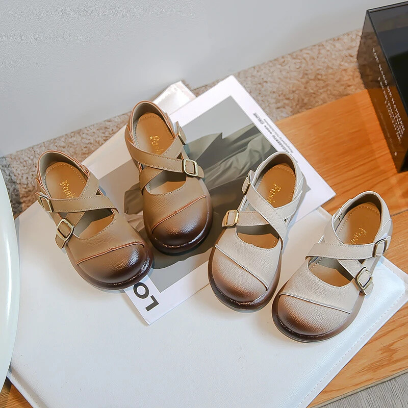 Kožna cipela za djevojčice Patchwork Jednostavne dječje ravne cipele s mekim potplatom Dječja modna školska obuća za hodanje Kauzalne svestrane cipele s kukom