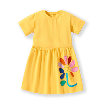 Jumping Meters 2-8 Years New Arrival Girls Dresses Flower Applique Hot Selling καλοκαιρινά παιδικά ρούχα κοντομάνικα μωρά