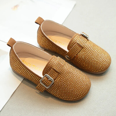 Laste lamedad kingad šikid pidulikud poisid, tüdrukud, nahast kingad, pehme tald, 2024. aasta uued Rhinestone`i laste vabaajajalatsid lukuga libisemisega