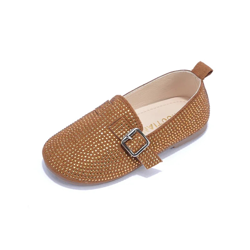 Laste lamedad kingad šikid pidulikud poisid, tüdrukud, nahast kingad, pehme tald, 2024. aasta uued Rhinestone`i laste vabaajajalatsid lukuga libisemisega