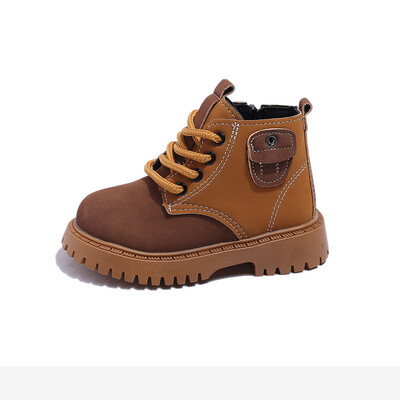 Детски кожени ботуши 2023 Модни единични ботуши за момчета Бебешки къси ботуши Есенни нови момичета Обувки с мека подметка