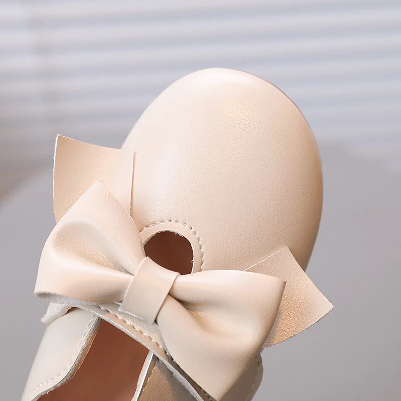 Dječje kožne cipele s mašnom i okruglim prstima, jednobojne, meke dječje cipele za ležerno vrijeme, slatke princeze cipele s ravnim mokasinkama za djevojčice
