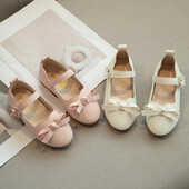 Παιδικά παπούτσια χορού Επίσημα παπούτσια με χαμηλό τακούνι για κορίτσια Δερμάτινα παπούτσια για πάρτι γάμου 2024 Νέα παιδικά παπούτσια Princess με απλά λουλούδια φιόγκους