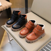 2024 Нови есенно-зимни ботуши за деца, момичета, ретро черни, кафяви ботуши за момчета, прости плътни къси ботуши Бебешки прохождащи H08134