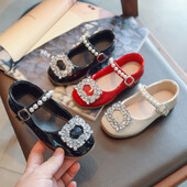 2023 Παιδικά Δερμάτινα Παπούτσια για Κορίτσια Στρας Chic Pearls Wine Red Kids Casual Παπούτσια που αναπνέουν μαλακά απλά flats αντιολισθητικά