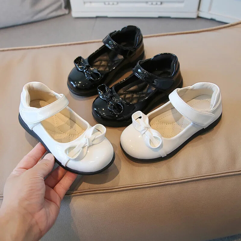 Djevojčice Crne kožne cipele za vjenčanje Back to School Ravne cipele za djecu Mary Janes s leptir mašnom Princeza Slatka plitka dječja novo