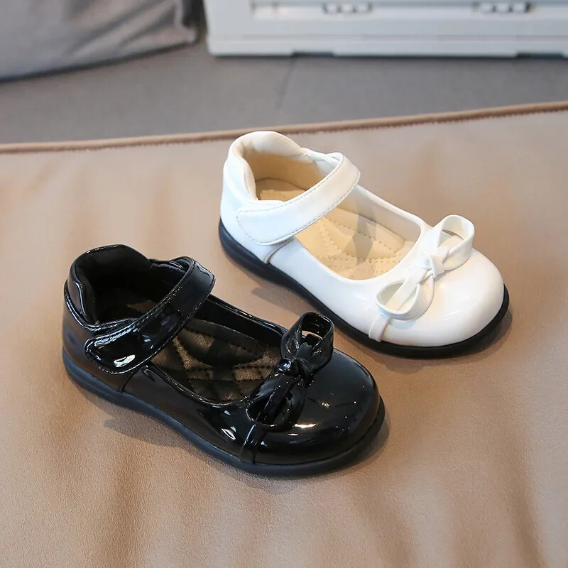 Djevojčice Crne kožne cipele za vjenčanje Back to School Ravne cipele za djecu Mary Janes s leptir mašnom Princeza Slatka plitka dječja novo