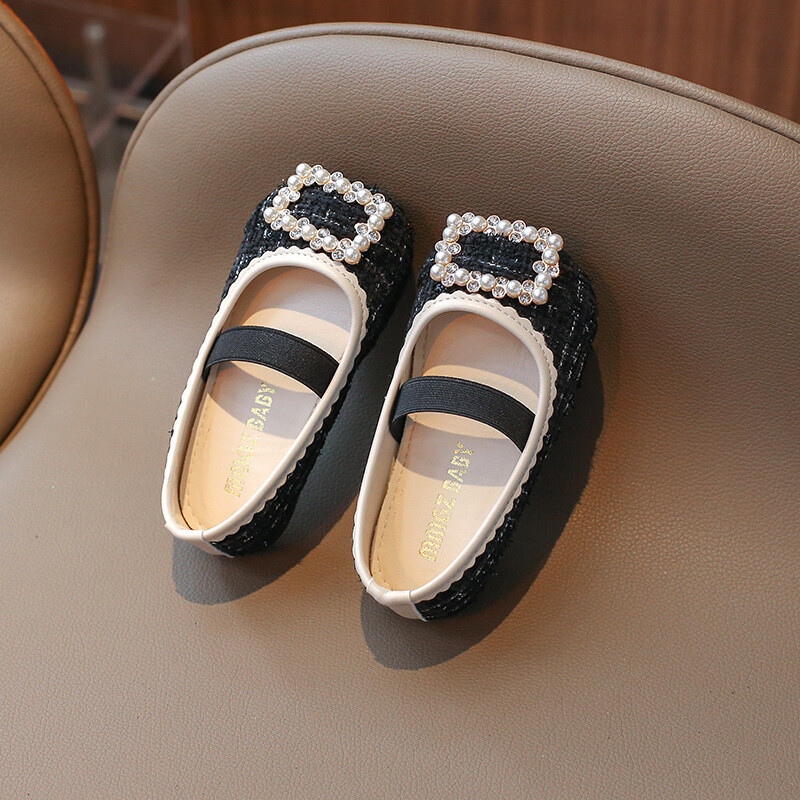Jesen 2024., nove dječje kožne cipele za djevojčice, modne, elegantne, mekane potplate u britanskom stilu, s perlama, slatke jednostruke cipele za zabavu