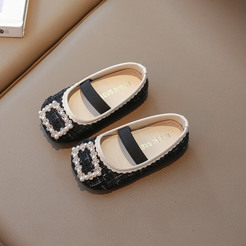 Jesen 2024., nove dječje kožne cipele za djevojčice, modne, elegantne, mekane potplate u britanskom stilu, s perlama, slatke jednostruke cipele za zabavu