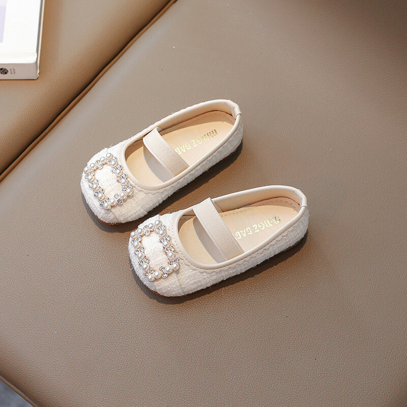 Jesen 2024., nove dječje kožne cipele za djevojčice, modne, elegantne, mekane potplate u britanskom stilu, s perlama, slatke jednostruke cipele za zabavu
