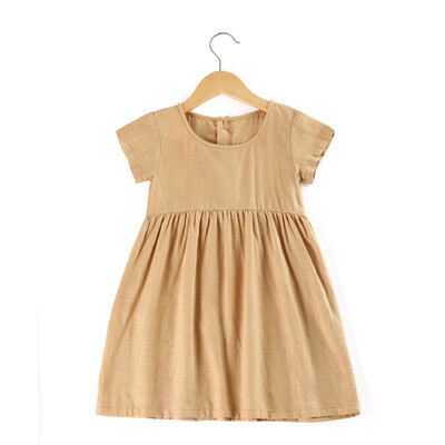 Ruffkids vabaaja linane puuvillane laste kleidid puhkeriided lihtsad lühikeste varrukatega sinine midi puhkuse suvekleit tüdrukutele