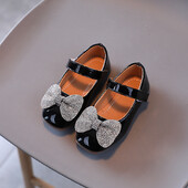 Нови обувки за принцеса за малко момиченце, бебешки панделки, лачени обувки с кристали, модни детски парти обувки, равни обувки, ежедневни обувки G854
