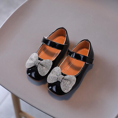 Нови обувки за принцеса за малко момиченце, бебешки панделки, лачени обувки с кристали, модни детски парти обувки, равни обувки, ежедневни обувки G854