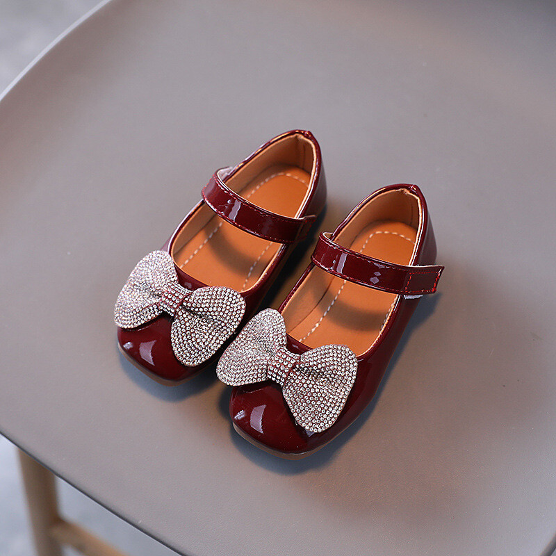 Нови обувки за принцеса за малко момиченце, бебешки панделки, лачени обувки с кристали, модни детски парти обувки, равни обувки, ежедневни обувки G854
