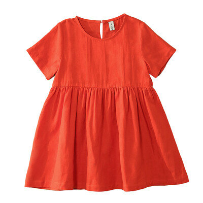 2024. aasta suvi uus tüdrukute linane kleit Retro Literary puuvillane ja linane lühikeste varrukatega plisseeritud kleidid lasteriided