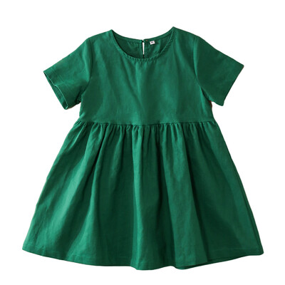 2024. aasta suvi uus tüdrukute linane kleit Retro Literary puuvillane ja linane lühikeste varrukatega plisseeritud kleidid lasteriided