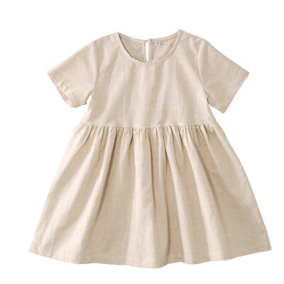 2024. aasta suvi uus tüdrukute linane kleit Retro Literary puuvillane ja linane lühikeste varrukatega plisseeritud kleidid lasteriided