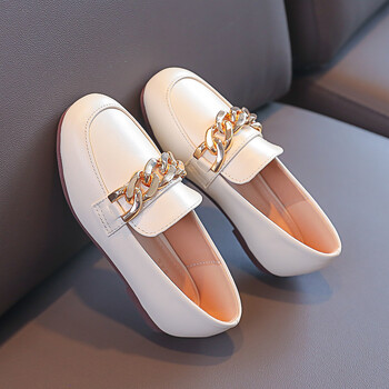 ULKNN Παιδική μεταλλική αλυσίδα Flats Girls Slip On Shoe Παιδικά casual Loafers Spring Girl Δερμάτινα παπούτσια βρετανικά βρεφικά δερμάτινα παπούτσια